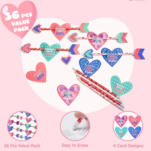 Vista 3 de JOYIN - 36 tarjetas de regalo del Día de San Valentín con flecha de Cupido de lápiz, para intercambio de San Valentín y premios de fiesta