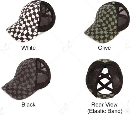 Vista 3 de C.C - Gorra para cola de caballo o peinado de moño desarreglado, ajustable, de malla, tipo camionero, gorra de béisbol