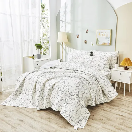 Vista 4 de Tache - Juego de colcha de 3 piezas con diseño de flores, color blanco, tamaño Queen