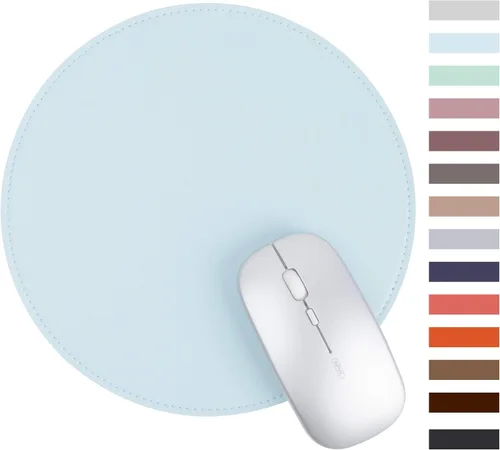 Vista 8 de Alfombrilla redonda para mouse, antideslizante, con borde cosido de alta calidad, impermeable, de piel de PVC gruesa, para oficina, trabajo, hogar