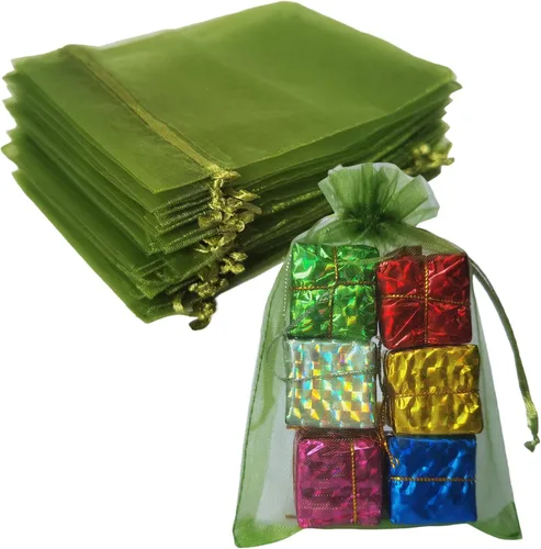 Vista 22 de Bolsas de regalo de organza de 4 x 6 pulgadas con cordón para joyas, dulces, paquetes de 50 bolsas de té de tela transparente azul aguamarina