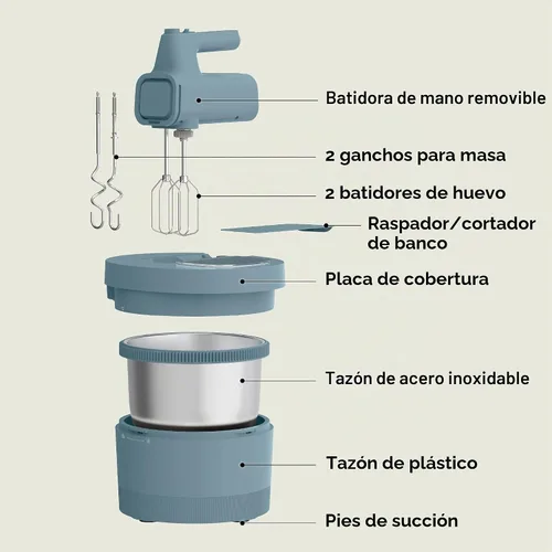 Vista 2 de bella - Batidora de mano y soporte de 3.5 cuartos de galón, mezclador eléctrico 2 en 1 con tazón, surf