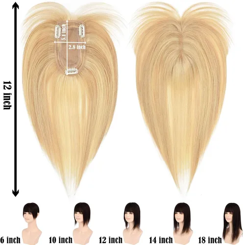 Vista 2 de JGS1996 Toppers de cabello humano real para mujer, con flequillo, pelucas de cabello humano 100% Remy, piezas de cabello para adelgazar