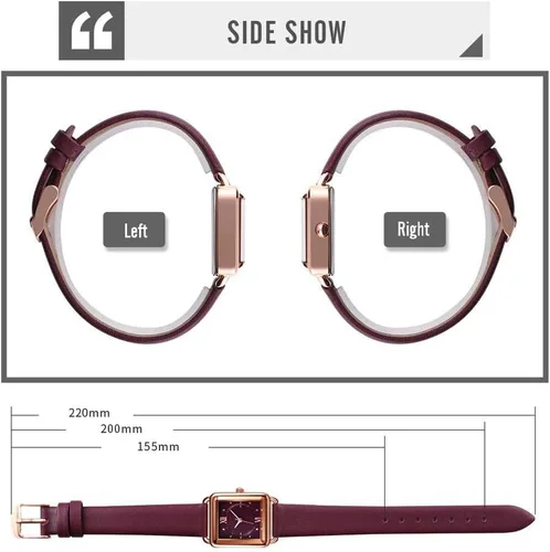 Vista 6 de carlien Reloj de cuarzo para mujer, elegante, rectangular, con correa de cuero y corona de zafiro