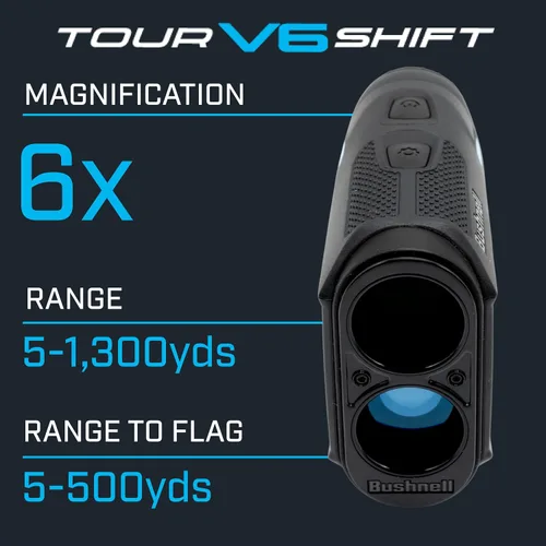 Vista 4 de Bushnell Golf Tour V6 Shift Laser Rangefinder with Slope Compensation, 1300-Yard Range, Flag Lock Vibration, Magnetic Cart Mount, 6X Magnification