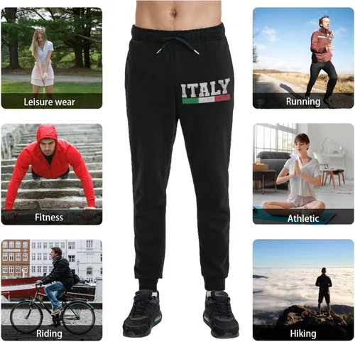 Vista 9 de TEEMAD Pantalones deportivos con la bandera italiana de Italia, pantalones deportivos de moda con bolsillos para hombre