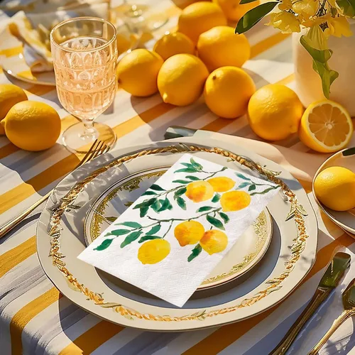 Vista 6 de 80 hojas de servilletas de limón para invitados, servilletas de papel de acuarela para cena, servilletas de mano desechables decorativas