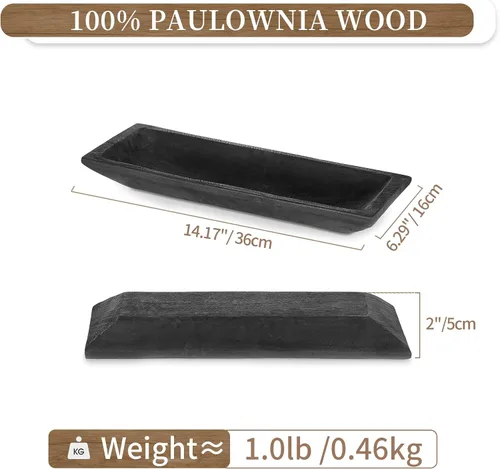 Vista 5 de Hanobe - Cuenco decorativo de madera para decoración de mesa auxiliar, color negro rústico