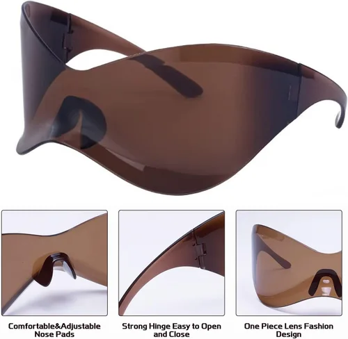 Vista 2 de Oversized Futuristic Sunglasses for Men Women Trendy Alien Wrap Around Shield Mask Visor Sun Glasses Shades