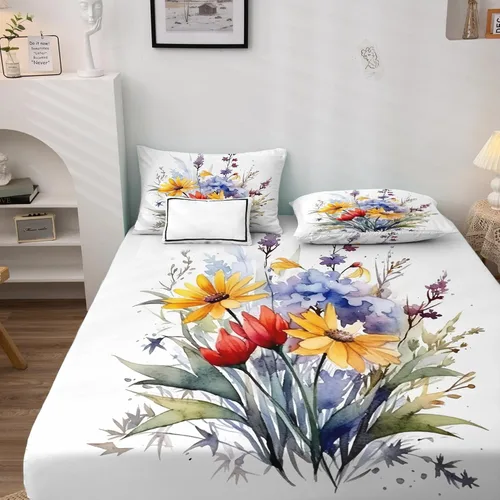Vista 2 de Wildflower Sheets - Juego de sábanas de 3 piezas para plantas florales, sábanas y fundas de almohada estampadas - Sábana bajera ajustable