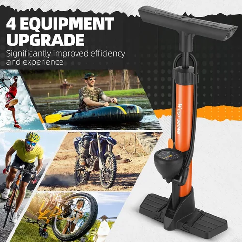 Vista 9 de Bomba de piso para bicicleta, bomba de bicicletas con manómetro, bomba de aire de bicicleta con alta presión de 160 psi, bomba de neumáticos