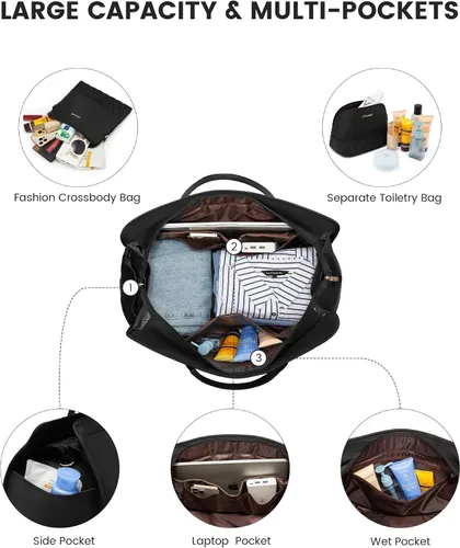 Vista 3 de Bolsas de fin de semana para mujer, bolsa de viaje, Negro -, Elegante
