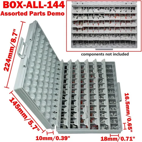 Vista 2 de AideTek BOX-ALL Cajas vacías 144 compartimentos con tapas para SMD SMT Resistor Capacitor Organizador