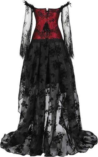 Vista 4 de Corsés rojos para mujer, vestido negro, corsé renacentista de princesa