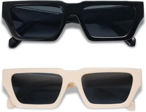 Vista 2 de Allarallvr Gafas de sol cuadradas retro para mujeres y hombres, montura rectangular, gafas de sol unisex AR82108