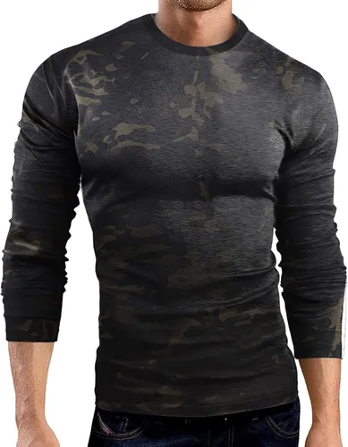 Vista 2 de Camiseta de manga larga de camuflaje para hombre, camisa de compresión atlética de camuflaje militar para entrenamiento, correr, camiseta de pesca
