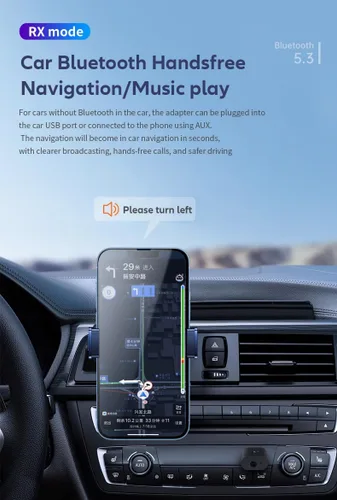 Vista 5 de Receptor transmisor Bluetooth 5.3, adaptador USB inalámbrico auxiliar de 0.138 in, baja latencia, micrófono integrado, transmisión de música