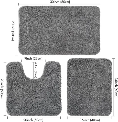 Vista 3 de MIULEE Juego de 3 alfombras y tapetes de baño extra gruesos de microfibra antideslizante y tapete de baño de contorno en forma de U para baño, baño