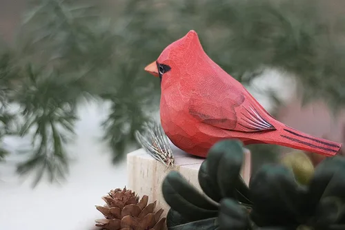 Vista 8 de Ornamento del pájaro cardenal del norte tallado a mano estatuas de madera pintadas para la decoración casera