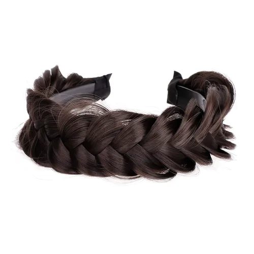 Vista 7 de Diadema trenzada de pelo sintético, aro de pelo clásico, grueso, ancho, trenzado, peluca de trenzas esponjosas, accesorio de belleza para mujeres