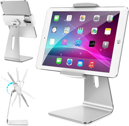 Vista 9 de AboveTEK Elegante soporte para tableta, soporte de aluminio para tabletas de 7 a 13 pulgadas, quiosco de escritorio compatible con iPad Pro Air Gris