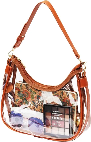 Vista 13 de Bolso de hombro transparente para mujer – Lindo bolso Hobo Tote, bolso cruzado y mini bolso de mano aprobado por el estadio