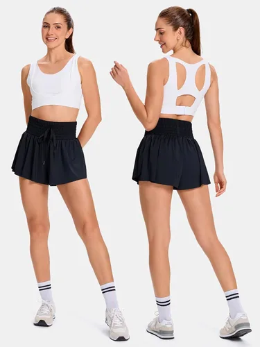 Vista 2 de Blaosn Pantalones cortos deportivos fluidos para mujer, entrenamiento, correr, gimnasio, yoga, falda pantalón de cintura alta, falda de sudor, ropa