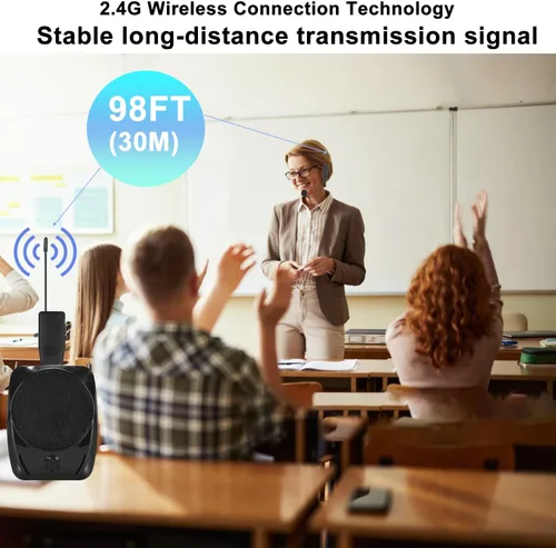 Vista 5 de Sistema de micrófono inalámbrico para 4 personas, micrófonos inalámbricos de diadema 2.4G y micrófonos de mano 2 en 1, ideal para oradores