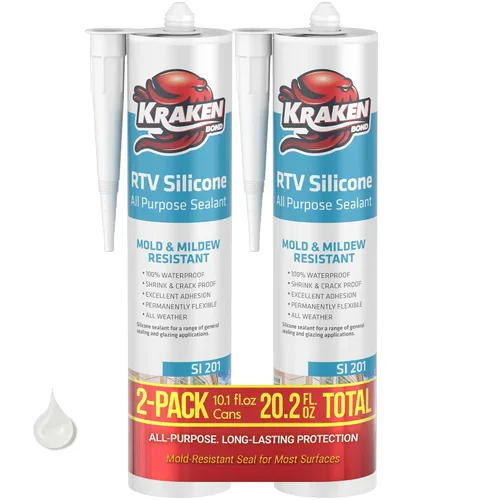 Vista 27 de Kraken Bond Sellador de silicona negro resistente al agua Cartucho de 100 a 10 onzas líquidas, RTV silicona para calafatear cocina y baño, todo uso