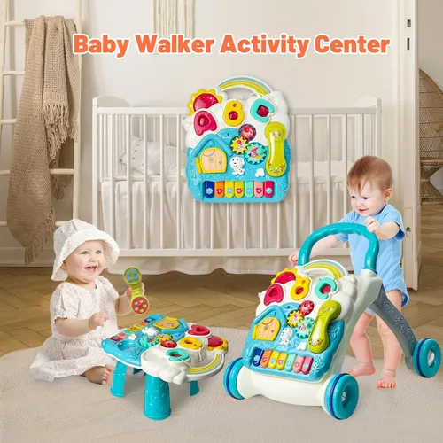 Vista 2 de Sit to Stand Baby Walker Toy - Centro de actividades con música y luz Azul