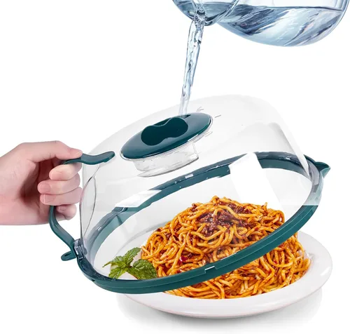 Vista 7 de Cubierta para salpicaduras de microondas, cubierta de microondas con vaporizador de agua, cubiertas de plato de 10 pulgadas con mango integrado