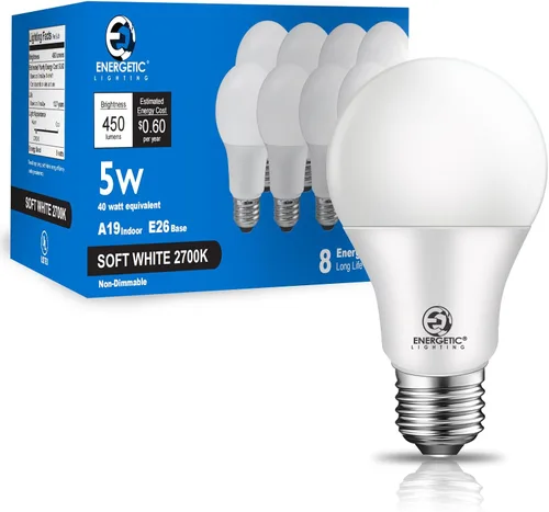 Vista 12 de ENERGETIC SMARTER LIGHTING Bombilla LED A19 equivalente a 40 W, blanco suave 2700 K, certificación UL, base estándar E26, bombilla LED no regulable