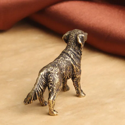 Vista 5 de TEAMWILL Estatua de perro de latón Mini Golden Retriever Figurine Ornamento Animal Fingurines