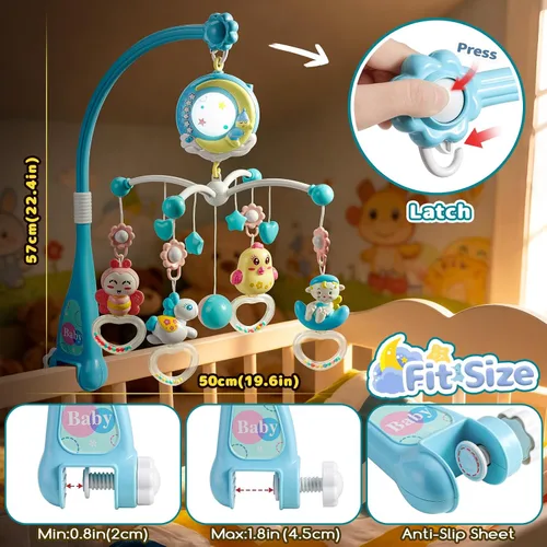 Vista 2 de Mini Tudou Cuna móvil musical para bebé con música y luces, función de temporizador, proyección, sonajero para llevar y caja de música para bebés