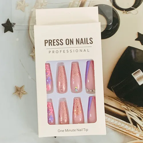 Vista 6 de Uñas postizas a presión tipo ataúd súper largas, 24 uñas postizas reutilizables de cobertura completa con pestañas adhesivas, uñas postizas