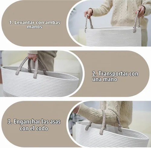Vista 5 de danpinera - Cesta grande de 79 L para ropa sucia, cesta tejida de algodón con asas, cesta de almacenamiento para ropa sucia en el baño, cesta