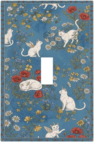 Vista 257 de Decorative Outlet Covers Blue Background White Cat Daisy Floral 2-Gang 1-Gang Wall Plate Single Toggle/Rocker Farmhouse Style Light Switch Covers