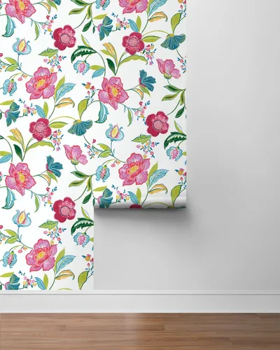 Vista 7 de NextWall Papel tapiz autoadhesivo con diseño floral (magenta y blanquecino)