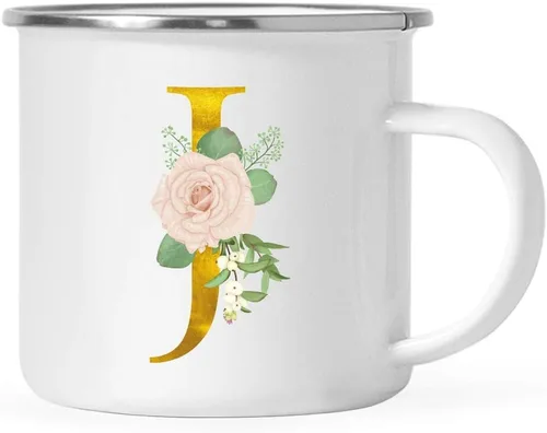 Vista 28 de Andaz Press Taza de café de acero inoxidable para niños de 11 onzas, regalo de taza de café de fogata, rosa rubor, monograma de oro sintético, letra