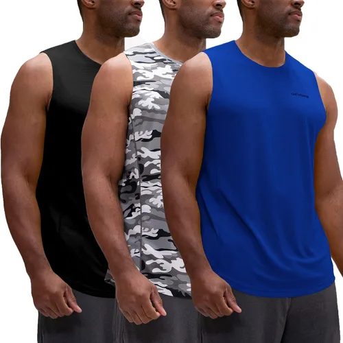 Vista 8 de DEVOPS - Paquete de 3 camisetas sin mangas para hombre, ajuste seco, para músculos, camiseta de entrenamiento