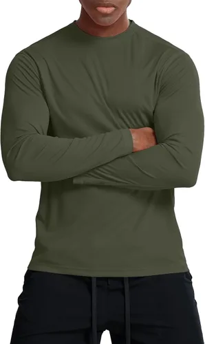 Vista 4 de Zengjo Camisetas atléticas que absorben la humedad para hombre, de manga larga, para entrenamiento, correr, gimnasio, rendimiento, protección UV