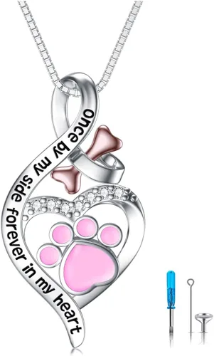 Vista 26 de Collar de urna de plata de ley para cenizas, recuerdo conmemorativo para perros, gatos y mascotas