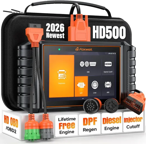 Vista 10 de FOXWELL Escáner de camión resistente HD500 - Escáner diesel con regen DPF/corte de inyector/ajuste de límite, herramienta de diagnóstico diesel