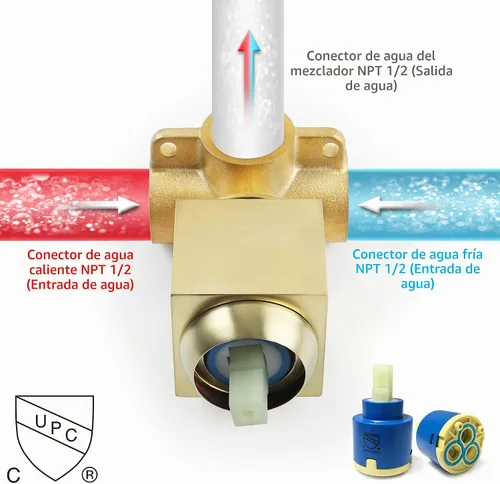 Vista 4 de SKOWLL Kit de Válvula de Ducha Oro Cepillado Kit de Ajuste de Válvula de Mango de Ducha, Montaje en Pared Función Única Kit de Válvula de Control