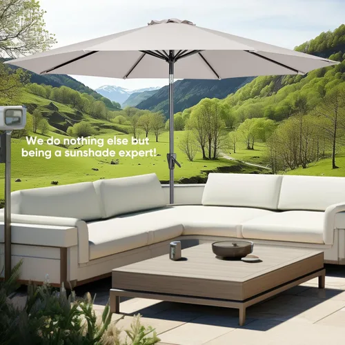 Vista 6 de Tempera Patio Market - Sombrilla de mesa para exteriores con botón de inclinación y manivela, sombrilla grande con poste resistente y toldo Beige