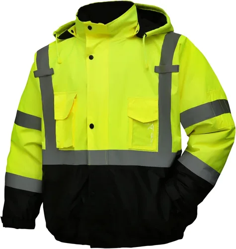 Vista 8 de Chaqueta de seguridad 3 en 1, chaqueta reflectante de alta visibilidad, chaqueta bomber Hi Vis, forro polar, impermeable, ANSI Clase 3, negro, S