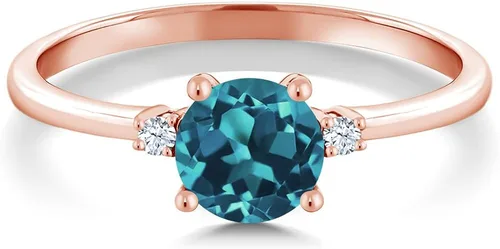 Vista 2 de Gem Stone King Anillo de compromiso de oro rosa de 10 quilates con topacio azul Londres y zafiro blanco creado para mujer