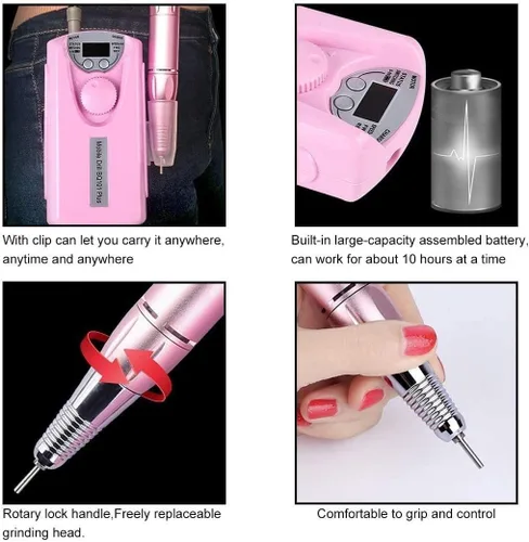 Vista 6 de Lima eléctrica para arte de uñas, 30000 RPM, máquina de pedicura, pulidora de uñas para uñas acrílicas, diseño para uso en el hogar