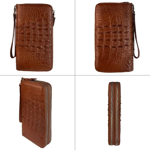 Vista 4 de Cartera de mano de cocodrilo genuino para mujer, gran capacidad, cuero de cocodrilo, monedero de viaje para mujer, tarjetero de bloqueo RFID