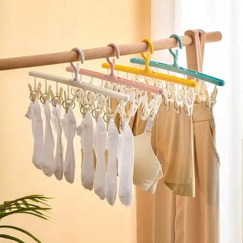 Vista 4 de gofidin Paquete de 2 soportes para calcetines de secado a prueba de viento, multiclip, para dormitorio, colgar ropa, ropa interior, calcetines